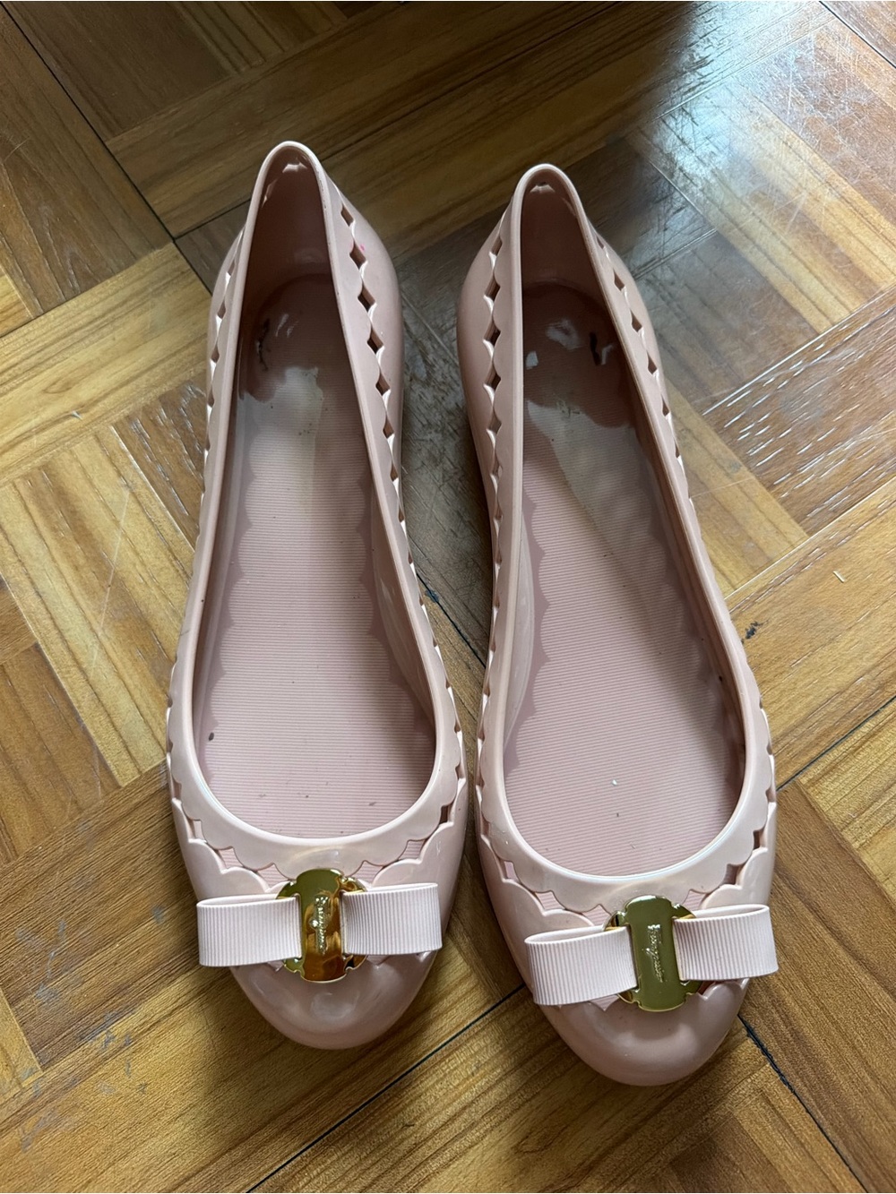 Salvatore Ferragamo Blush Pink Bow Jelly Ballet Flats